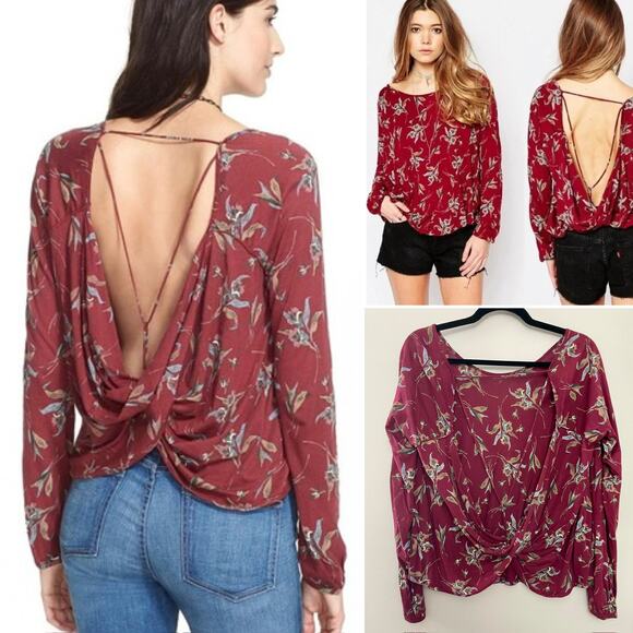 Free People Sexy Boho Holiday Jersey Elsa Pomegranate Strappy Open‎ Back Top S/M - Picture 1 of 8